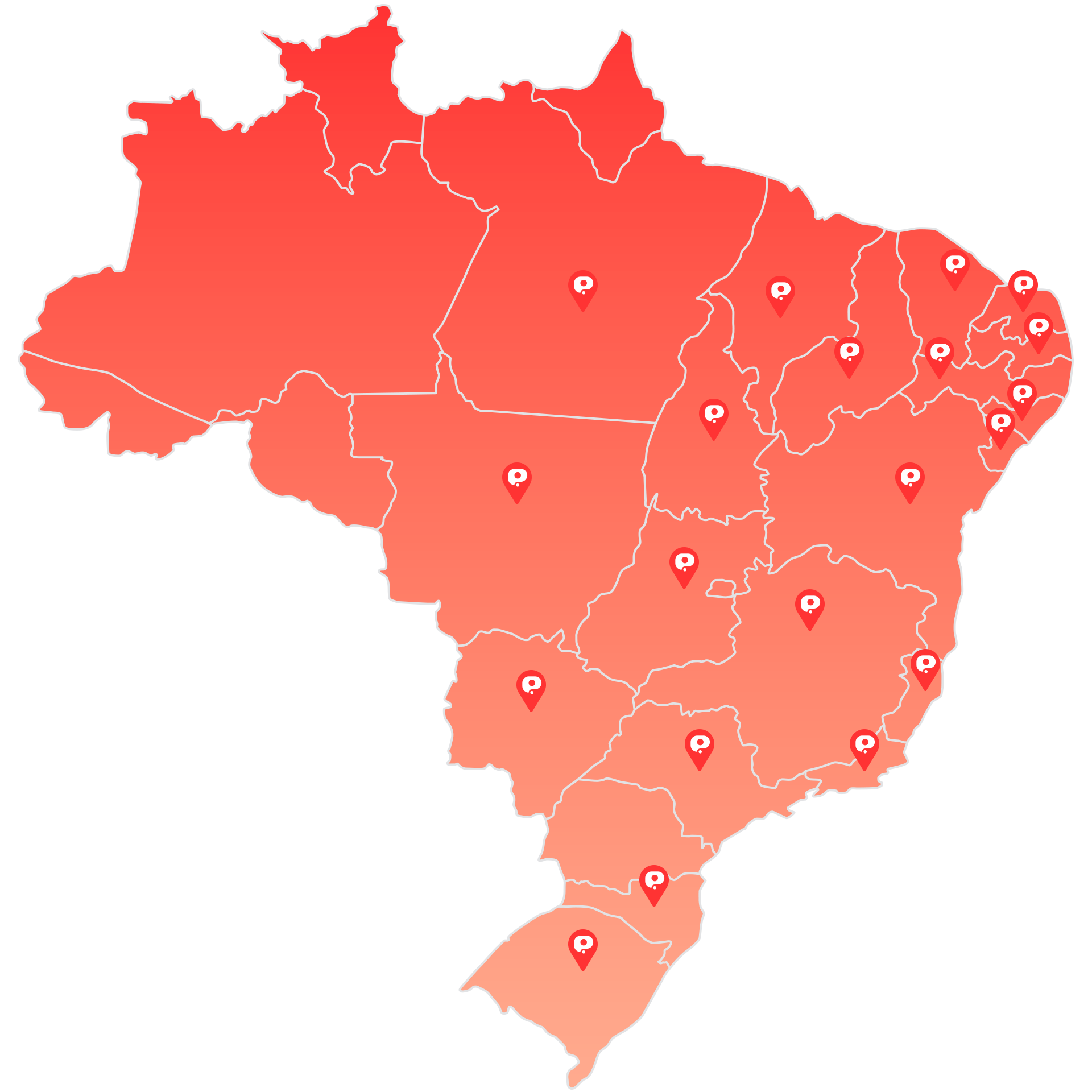 Mapa do Brasil com estados que possuem o pede.ai